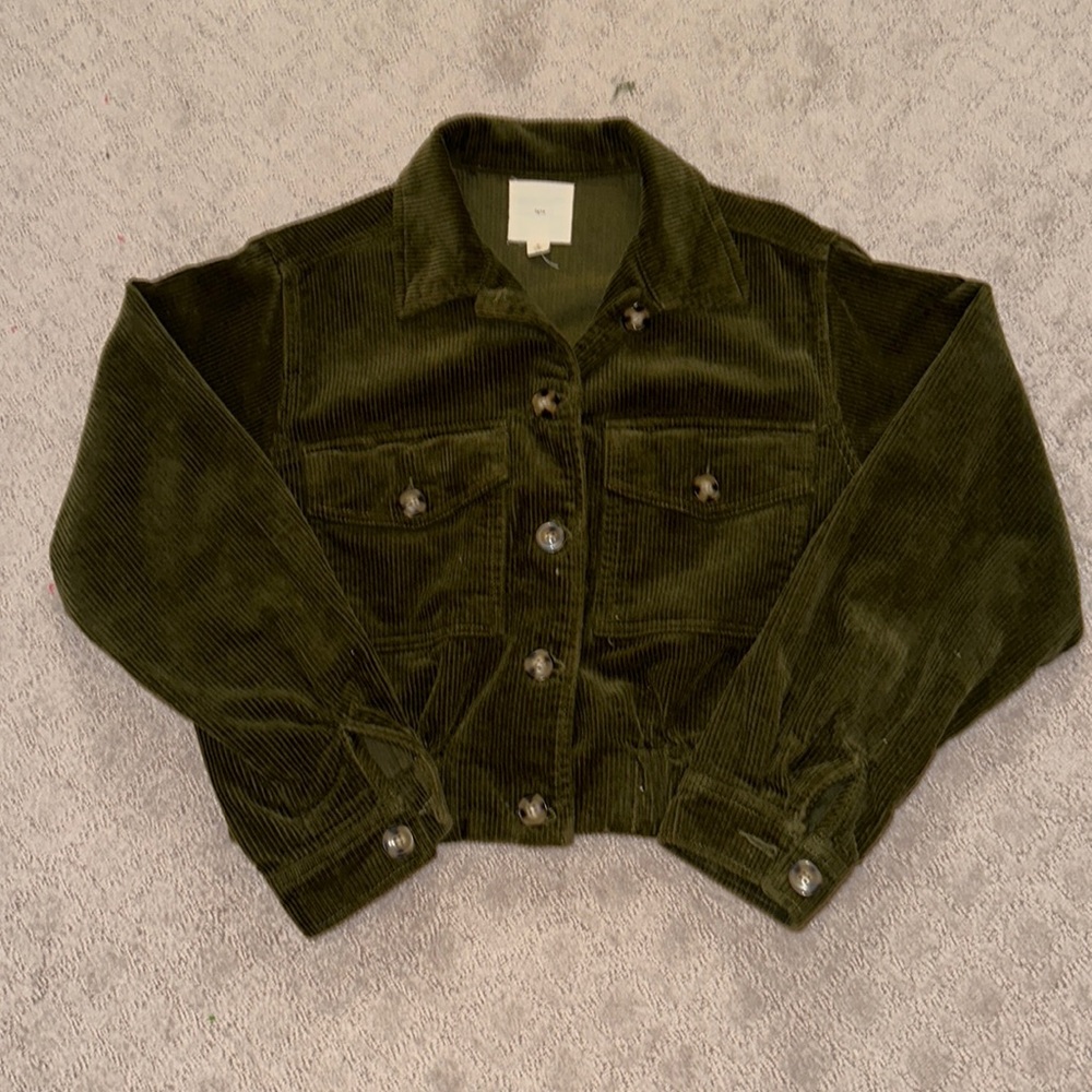 tgla Green Courduruy Cropped Jacket